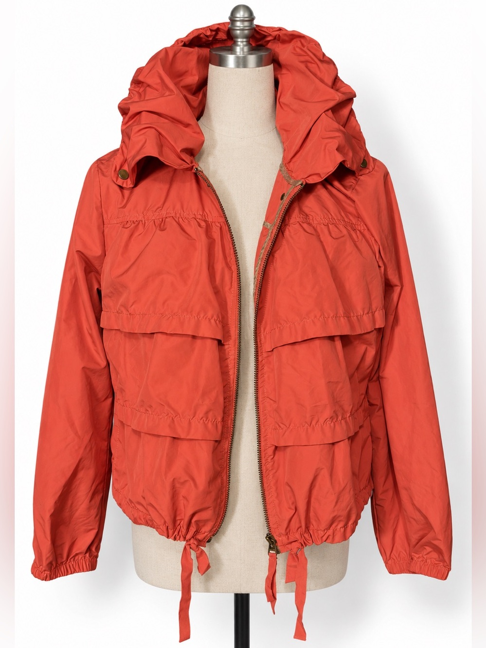LOFT tiered ruffle windbreaker jacket.  Muted orange, gathered cuffs- L